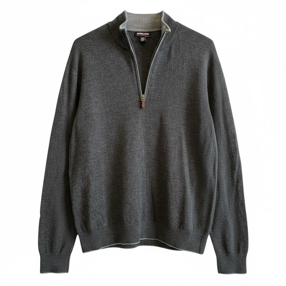 Golf 1/4 Zip 100% Extra Fine Merino Wool Sweater Gray Men's 2XL Luxury Career